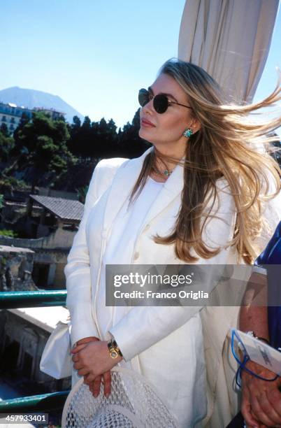 Second wife of Italian Prime Minister Silvio Berlusconi, Veronica Lario, on a official visit of the city during the G7 Summit on July 10, 1994 in...