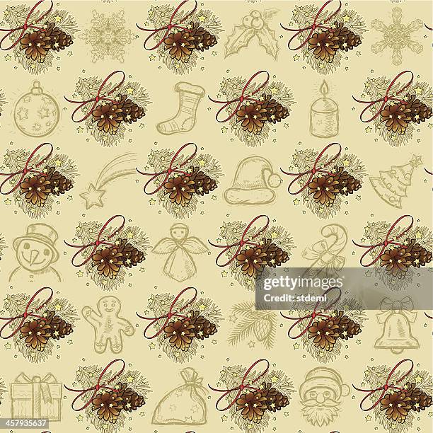 seamless christmas pattern - gingerbread man sketch stock illustrations