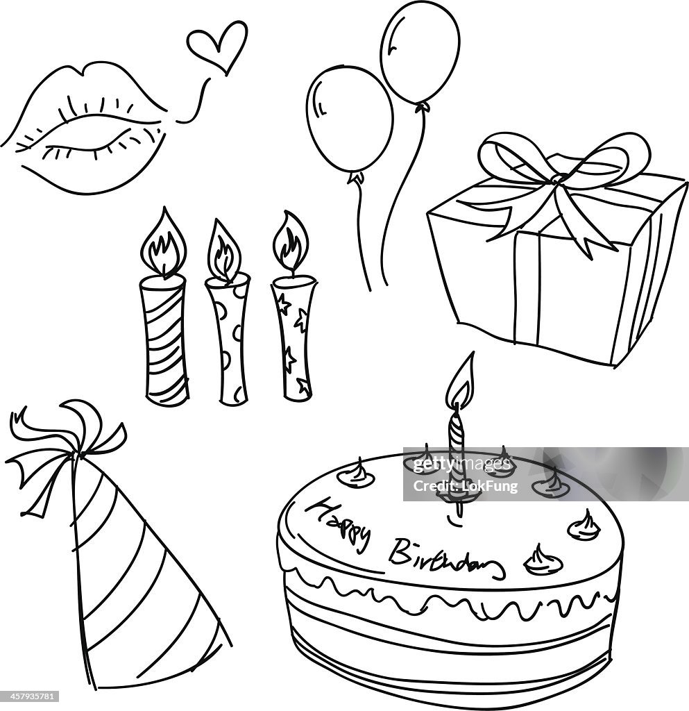 Birthday celebration sketch in black and white