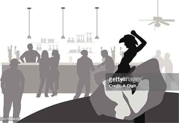 wild bar scene vector silhouette - bar counter stock illustrations