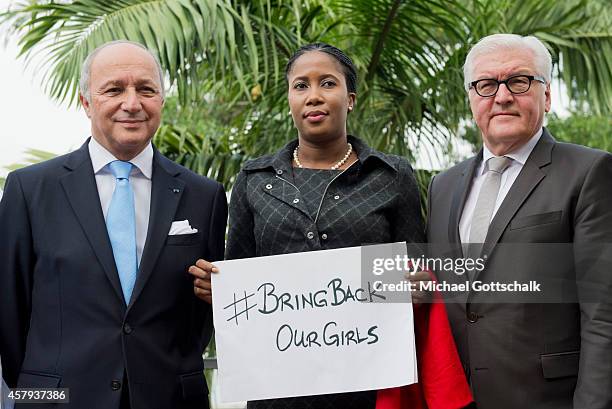 Abuja, Nigeria German Foreign Minister Frank-Walter Steinmeier and French Foreign Minister Laurent Fabius meet with Florence Ozor, head of Bring Back...