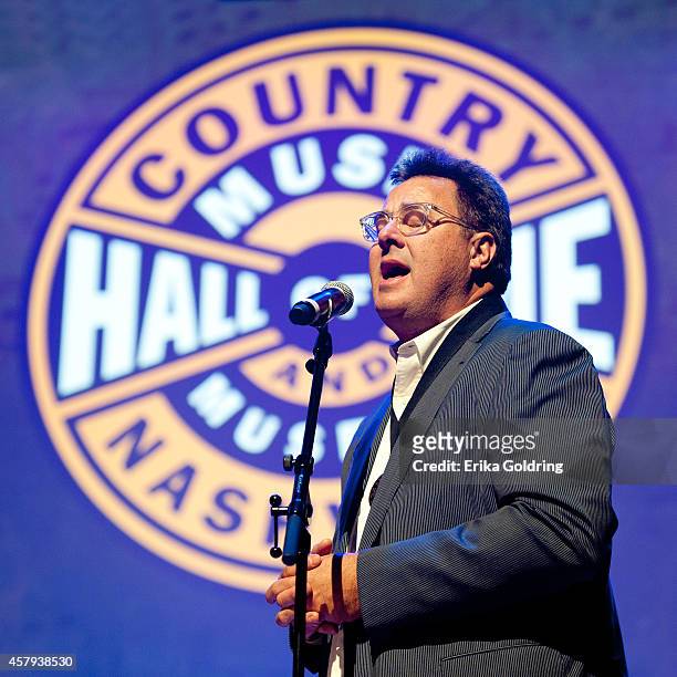 Vince Gill performs during the 2014 Country Music Hall of Fame induction ceremony at Country Music Hall of Fame and Museum on October 26, 2014 in...