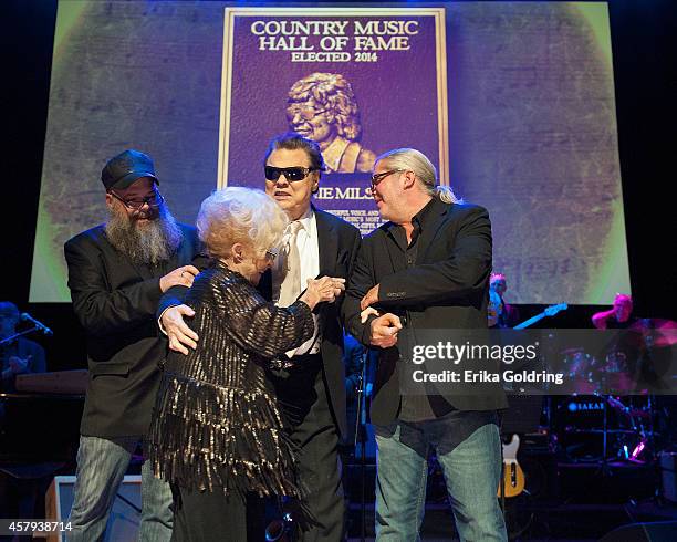 Brenda Lee congratulates Ronnie Milsap during the 2014 Country Music Hall of Fame induction ceremony at Country Music Hall of Fame and Museum on...