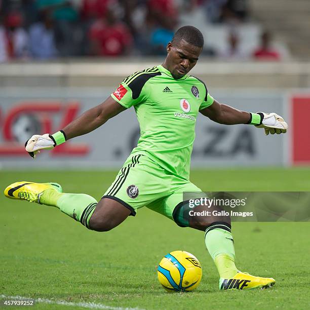 Senzo Meyiwa of Pirates in action during the Absa Premiership match between Black Aces and Orlando Pirates at Mbombela Stadium on March 18, 2014 in...