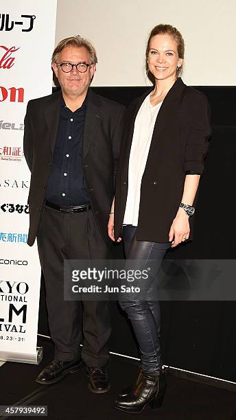 Actress Ane Dahl Torp and director Bent Hamer attend the press conference for "1001 Gram" during the 27th Tokyo International Film Festival at...