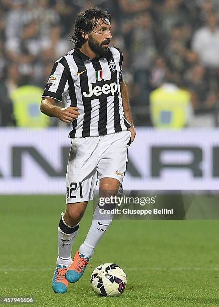 Andrea Pirlo of Juventus in action during the Serie A match between US Sassuolo Calcio and Juventus FC at Mapei Stadium on October 18, 2014 in Reggio...