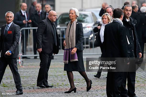 Christine Lagarde attends the Memorial Service for Christophe De Margerie, Total CEO, at Eglise Saint-Sulpice on October 27, 2014 in Paris, France.