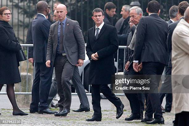 Manuel Valls attends the Memorial Service For Christophe De Margerie, Total CEO, at Eglise Saint-Sulpice on October 27, 2014 in Paris, France.