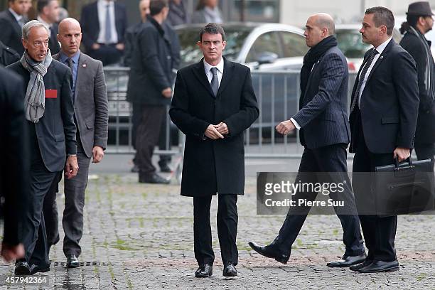 Manuel Valls attends the Memorial Service For Christophe De Margerie, Total CEO, at Eglise Saint-Sulpice on October 27, 2014 in Paris, France.