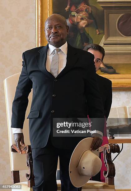 Ugandan President Yoweri Kaguta Museveni attends an audience with Pope Francis at the Apostolic Palace on October 27, 2014 in Vatican City, Vatican....