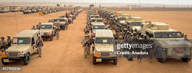 Military vehicles and soldiers of Egyptian Armed Forces are seen as Egypt reinforces its 2. And 3. Armies in the Sinai Peninsula, Egypt on October...