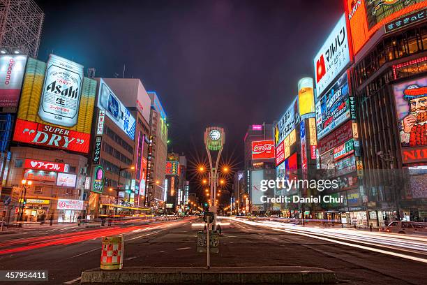 light trails in susukino - sapporo japan fotografías e imágenes de stock