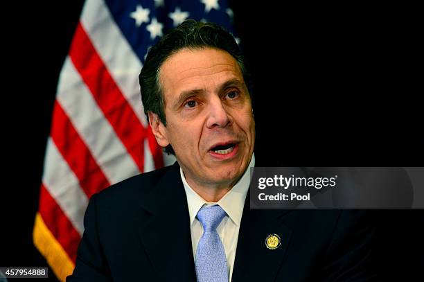 New York Gov. Andrew Cuomo speaks during the Smart Schools Commission report at Mineola Middle School on October 27, 2014 in Mineola, New York....