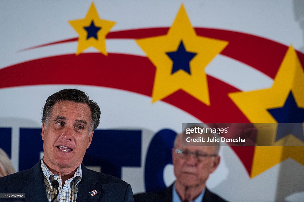 Mitt Romney Campaigns With Pat Roberts In KS Ahead Of Midterm Elections