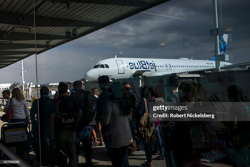 JetBlue Airways Passengers Disembark In Long Beach, California