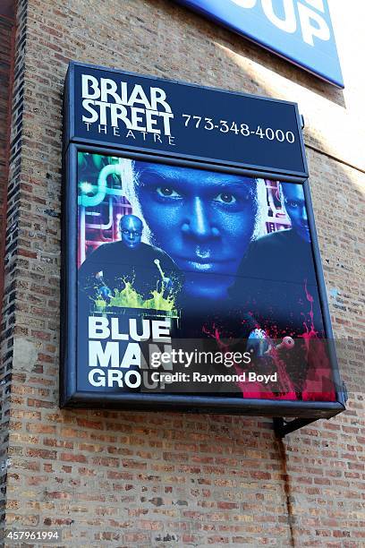 Blue Man Group signage at the Briar Street Theatre on October 26, 2014 in Chicago, Illinois.