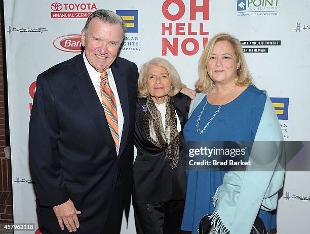 David Mixner, Edie WIndsor and Hilary Rosen attend "Oh Hell No!" Opening Night arrivals at New World Stages on October 27, 2014 in New York City.