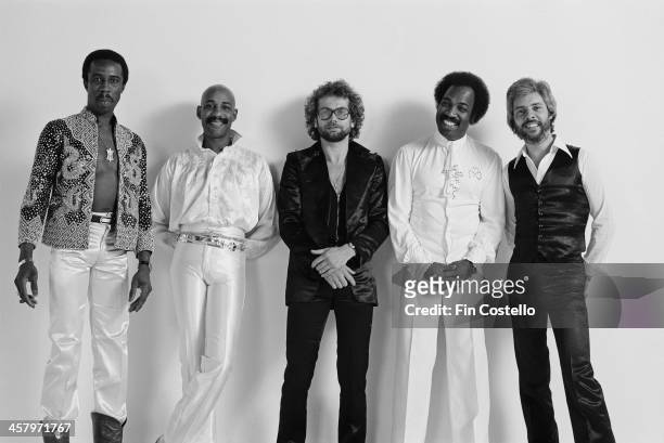 Posed studio portrait of British pop group Hot Chocolate in 1978. Left to right: Larry Ferguson, Errol Brown, Tony Connor, Patrick Olive and Harvey...