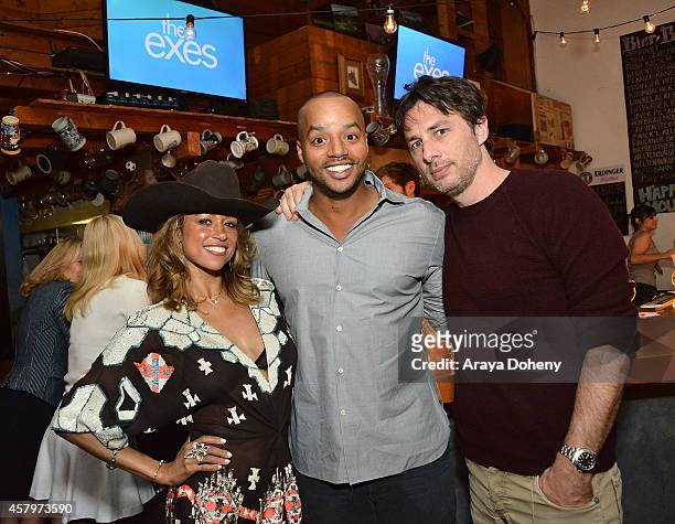 Stacey Dash, Donald Faison and Zach Braff attend "The Exes" - Season 4, which premieres November 5 at 10:30p ET/PT, at Wirtshaus LA on October 27,...