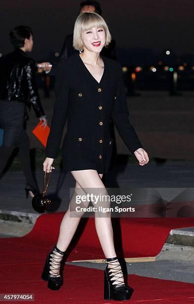 Seo In-Young poses for photographs during the W Korea campaign "Love Your W" party at Fradia on October 23, 2014 in Seoul, South Korea.