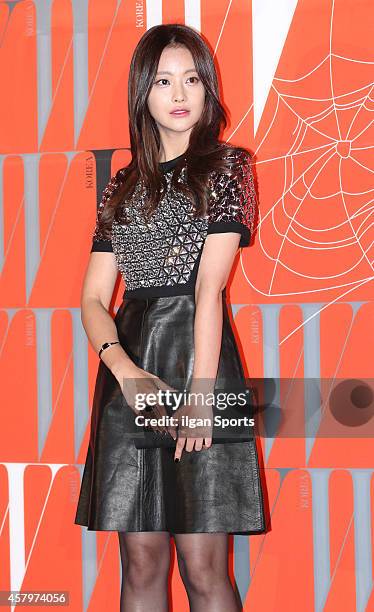 Oh Yeon-Seo poses for photographs during the W Korea campaign "Love Your W" party at Fradia on October 23, 2014 in Seoul, South Korea.