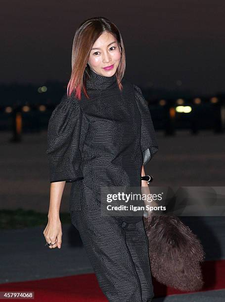 Hwang Shin-Hye poses for photographs during the W Korea campaign "Love Your W" party at Fradia on October 23, 2014 in Seoul, South Korea.