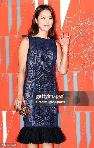 Baek Ji-Young poses for photographs during the W Korea campaign "Love Your W" party at Fradia on October 23, 2014 in Seoul, South Korea.
