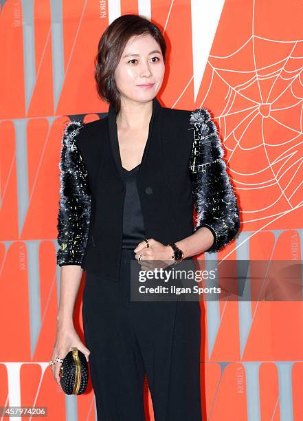 Moon So-Ri poses for photographs during the W Korea campaign "Love Your W" party at Fradia on October 23, 2014 in Seoul, South Korea.