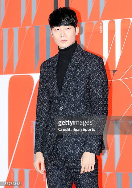 Yoon-Han poses for photographs during the W Korea campaign "Love Your W" party at Fradia on October 23, 2014 in Seoul, South Korea.