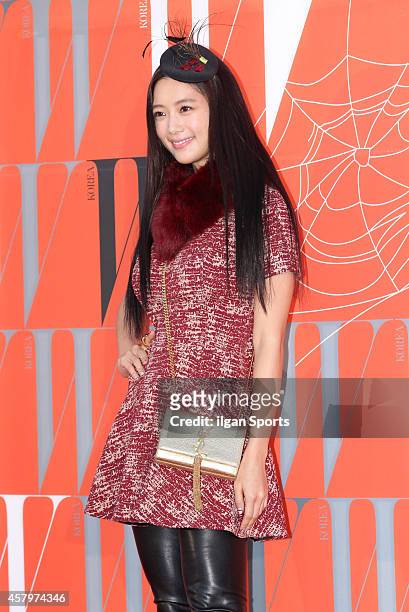 Clara poses for photographs during the W Korea campaign "Love Your W" party at Fradia on October 23, 2014 in Seoul, South Korea.