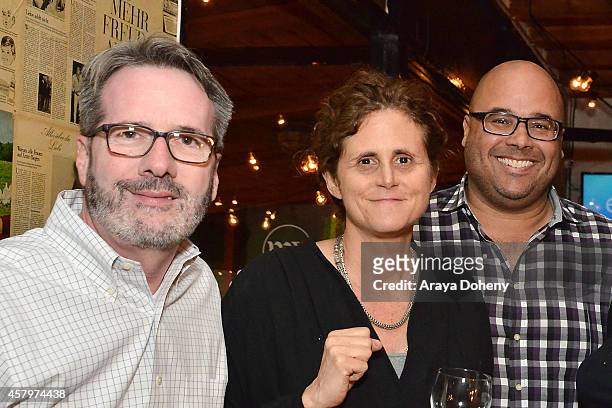 Michael Hanel, Mindy Schultheis and Matt Conner attend "The Exes" - Season 4, which premieres November 5 at 10:30p ET/PT, at Wirtshaus LA on October...
