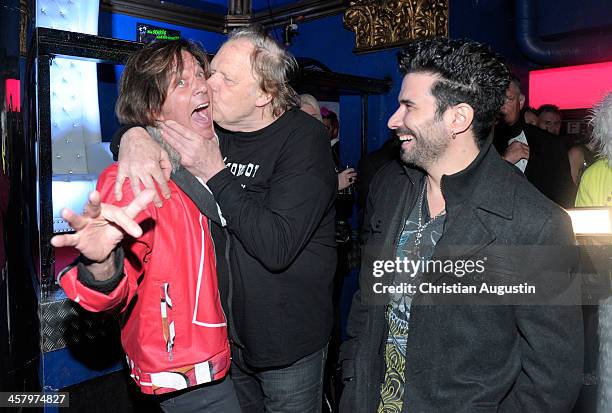 Juergen Drews, Gunter Gabriel and Marc Terenzi attend the premiere of the short film "Das verlorene Koenigreich" at Temptation Club on December 19,...