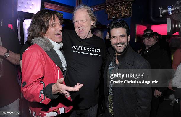 Juergen Drews, Gunter Gabriel and Marc Terenzi attend the premiere of the short film "Das verlorene Koenigreich" at Temptation Club on December 19,...