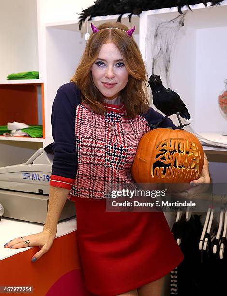 Angela Scanlon attends a photocall to open Marks and Spencer Little Shwop of Horrors at Marks & Spencer Marble Arch on October 28, 2014 in London,...