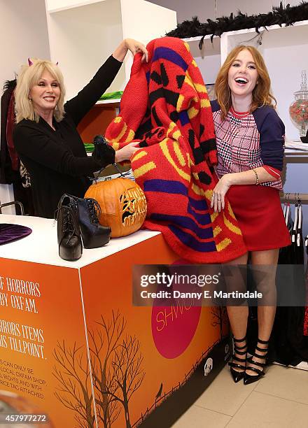 Joanna Lumley and Angela Scanlon attends a photocall to open Marks and Spencer Little Shwop of Horrors at Marks & Spencer Marble Arch on October 28,...