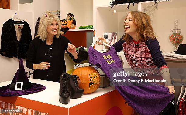 Joanna Lumley and Angela Scanlon attends a photocall to open Marks and Spencer Little Shwop of Horrors at Marks & Spencer Marble Arch on October 28,...