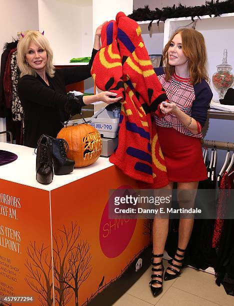 Joanna Lumley and Angela Scanlon attends a photocall to open Marks and Spencer Little Shwop of Horrors at Marks & Spencer Marble Arch on October 28,...