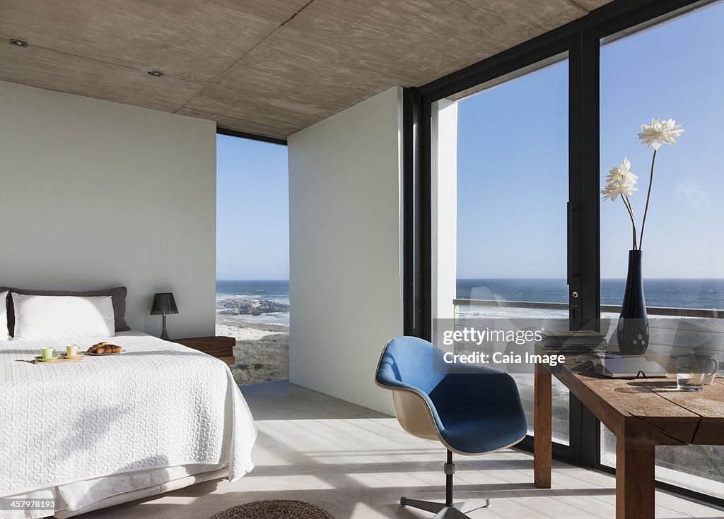 Modern bedroom overlooking ocean