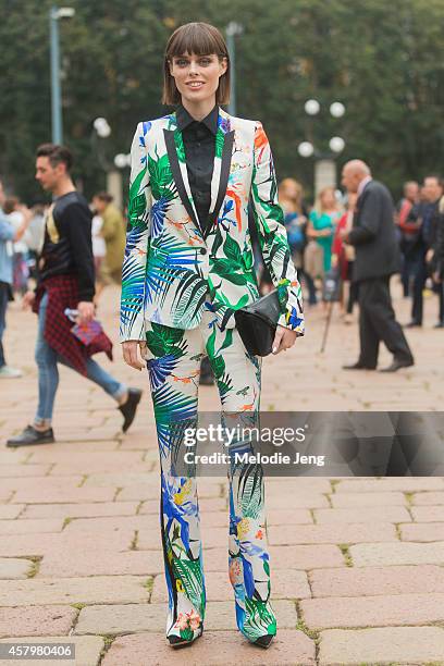 Canadian supermodel Coco Rocha attends the Roberto Cavalli show in Cavalli on Day 4 of Milan Fashion Week Spring/Summer 2015 on September 20, 2014 at...