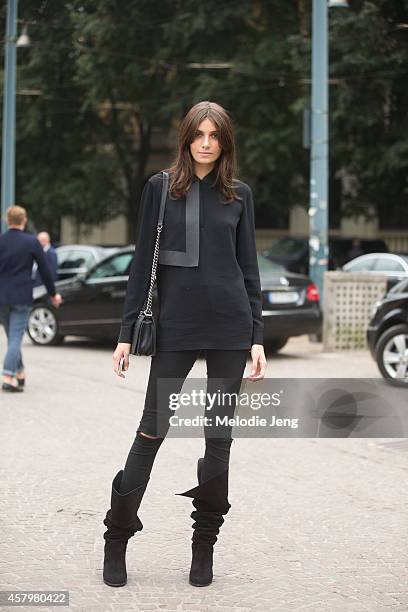 Brazilian model Muriel Beal exits Roberto Cavalli on Day 4 of Milan Fashion Week Spring/Summer 2015 on September 20, 2014 at Arco della Pace, piazza...