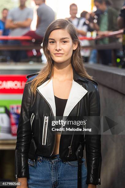 French model Ophelie Guillermand exits Jil Sander on Day 4 of Milan Fashion Week Spring/Summer 2015 on September 20, 2014 in Milan, Italy