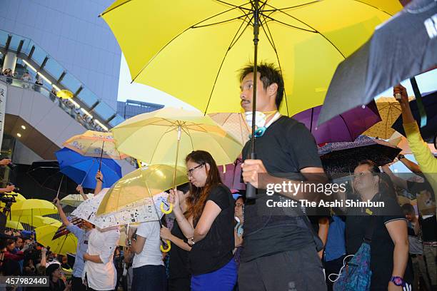 Protesters attend a rally to mark one month since they took the street at the Admiralty on October 28, 2014 in Hong Kong. Hong Kong pro-democracy...