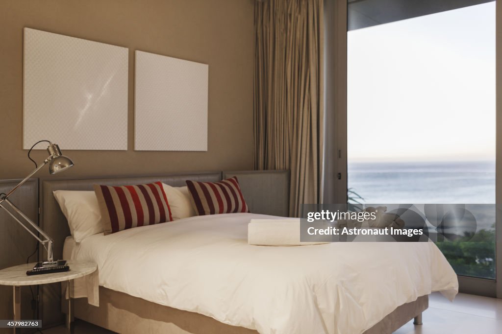 Modern bedroom with ocean view