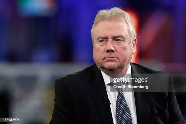 Alan Savage, chairman of Orion Group, a specialist recruitment agency based in Scotland, pauses during a Bloomberg Television interview in London,...