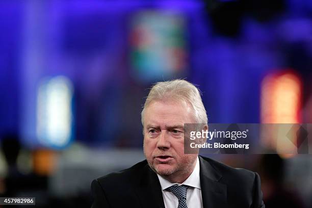 Alan Savage, chairman of Orion Group, a specialist recruitment agency based in Scotland, speaks during a Bloomberg Television interview in London,...