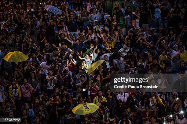 Protesters fill the streets as tens of thousands come to the main protest site one month after the Hong Kong police used tear gas to disperse...