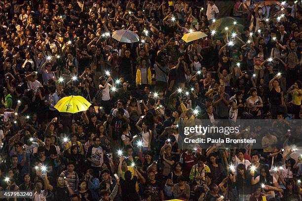 Protesters fill the streets as tens of thousands come to the main protest site one month after the Hong Kong police used tear gas to disperse...