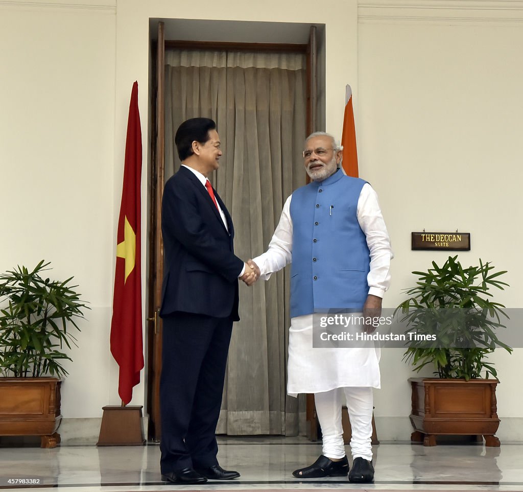 Vietnamese Prime Minister Nguyen Tan Dung With Indian Prime Minister Narendra Modi During Delegation Level Meeting