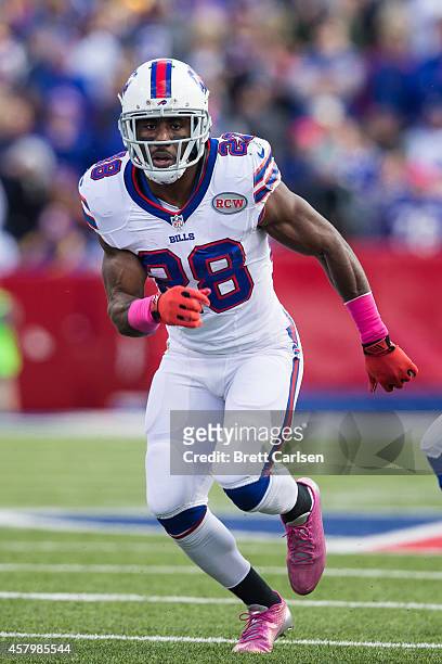 Spiller of the Buffalo Bills breaks out of the backfield during a game against the Minnesota Vikings at Ralph Wilson Stadium on October 19, 2014 in...