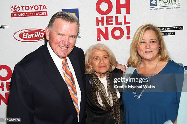 Civil Rights Activist David Mixner, Civil Rights Activist Edis Windsor and Hillary Rosen attend the "Oh Hell No!" Opening Night - Arrivals And...